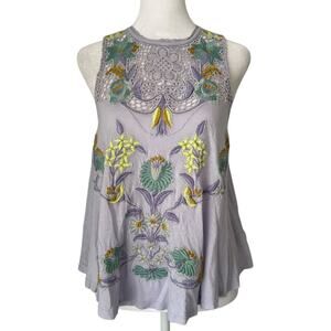 Free People light purple embroidered floral tank top size XS